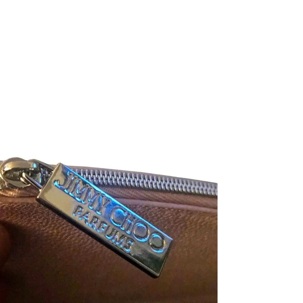 Jimmy Choo‎ Parfums Rose Gold Metallic Pebbled Zip Pouch Wallet Authenticated